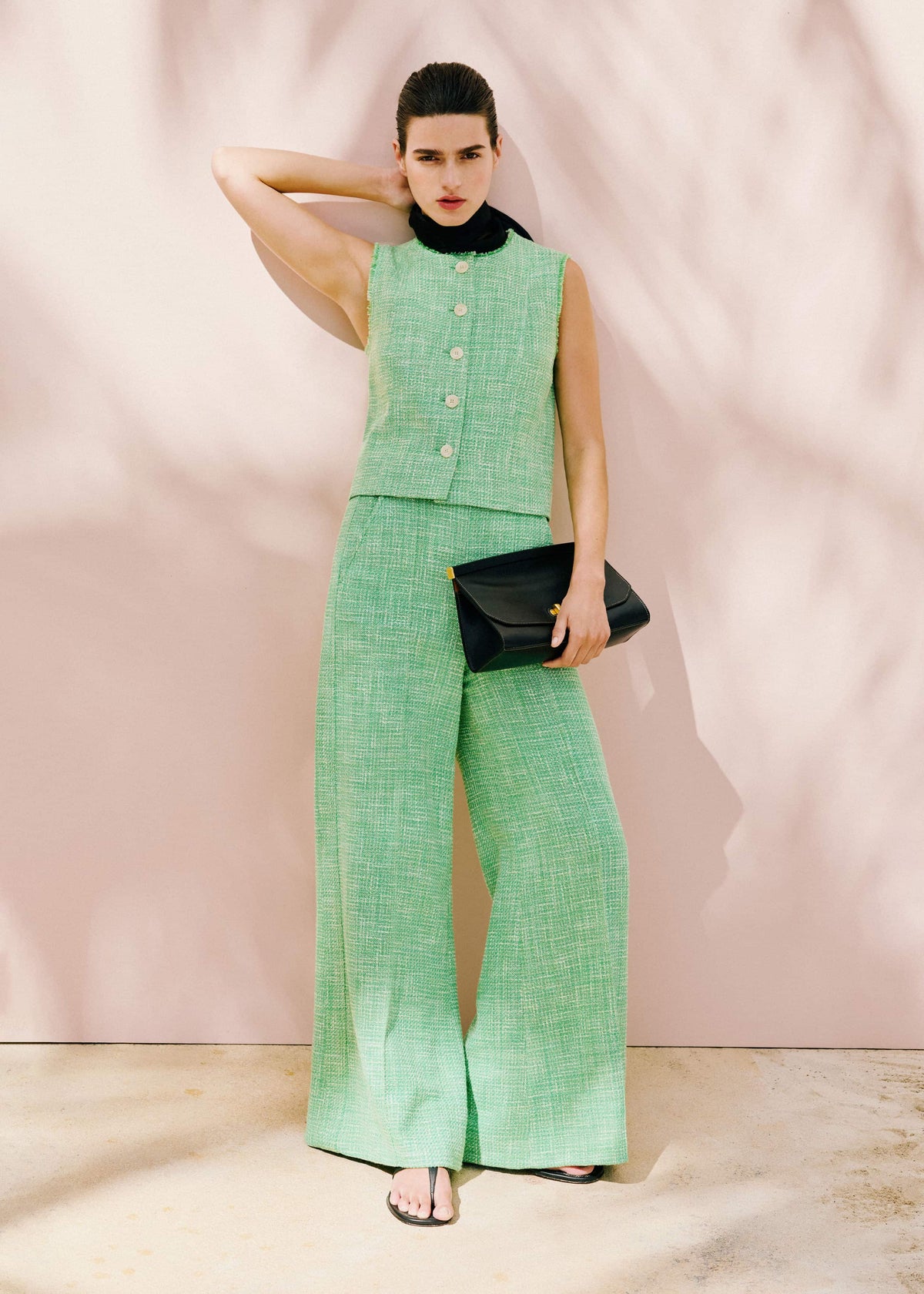 ME+EM Green Textured Wide-Leg Pant