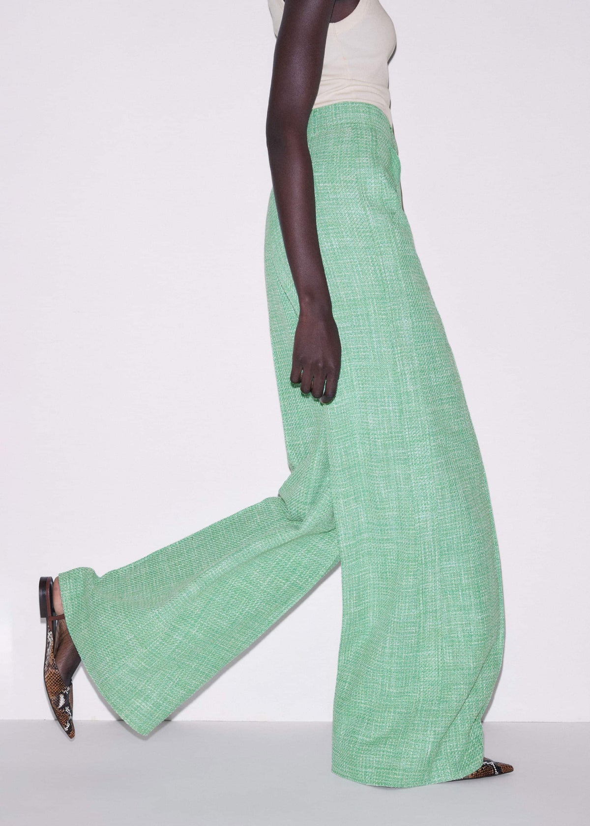 ME+EM Green Textured Wide-Leg Pant