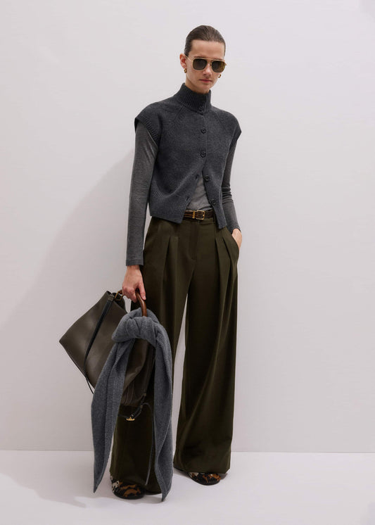 ME+EM Olive Green Wide-Leg Double Pleat Pant