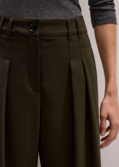 ME+EM Olive Green Wide-Leg Double Pleat Pant