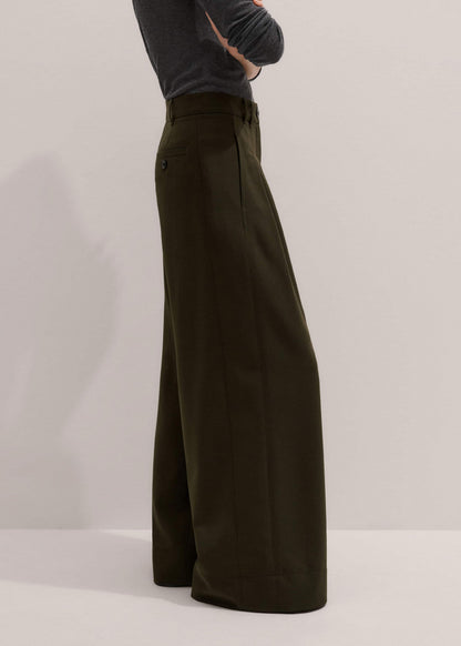 ME+EM Olive Green Wide-Leg Double Pleat Pant