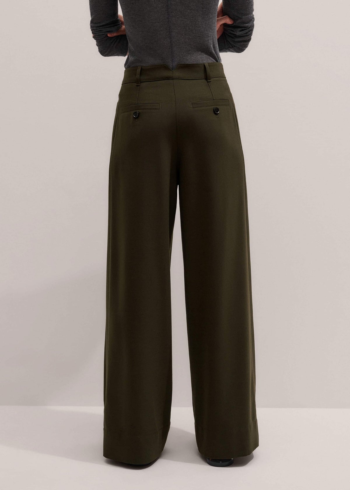 ME+EM Olive Green Wide-Leg Double Pleat Pant