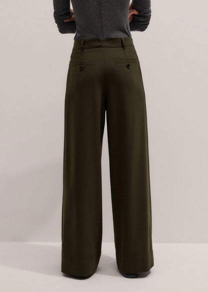 ME+EM Olive Green Wide-Leg Double Pleat Pant