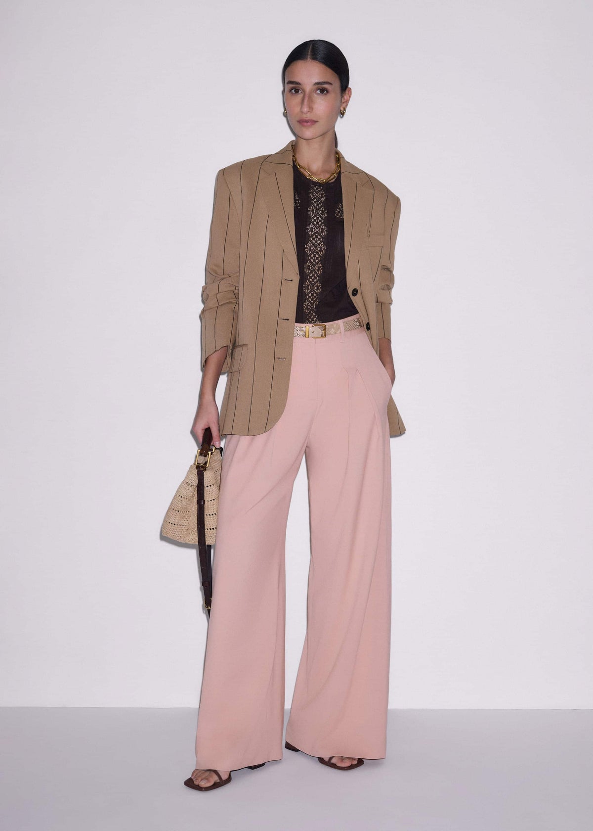 ME+EM Pink Pleat Wide-Leg Pant