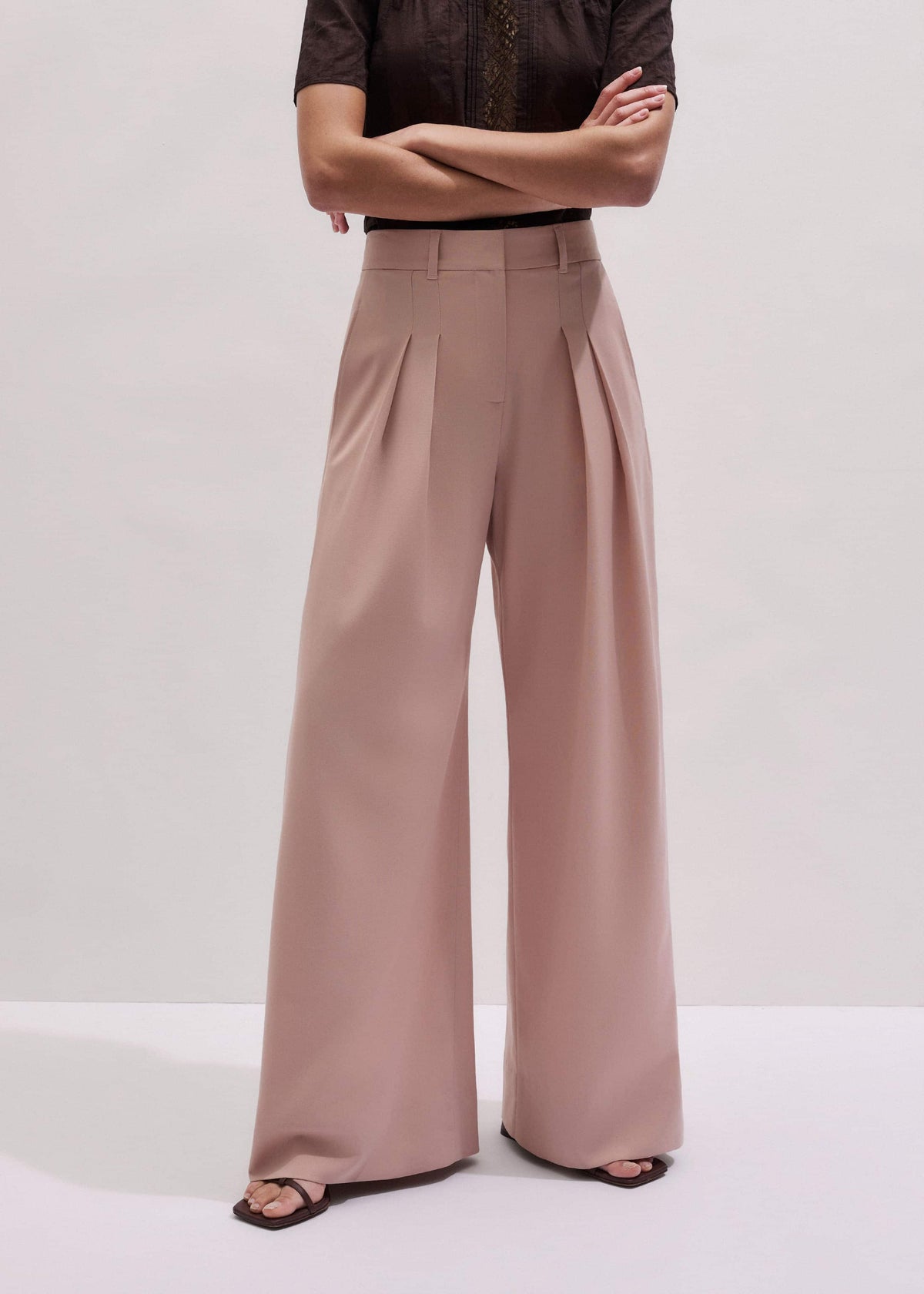 ME+EM Pink Pleat Wide-Leg Pant