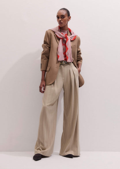 ME+EM Brown Wide-Leg Double Pleat Pinstripe Pant