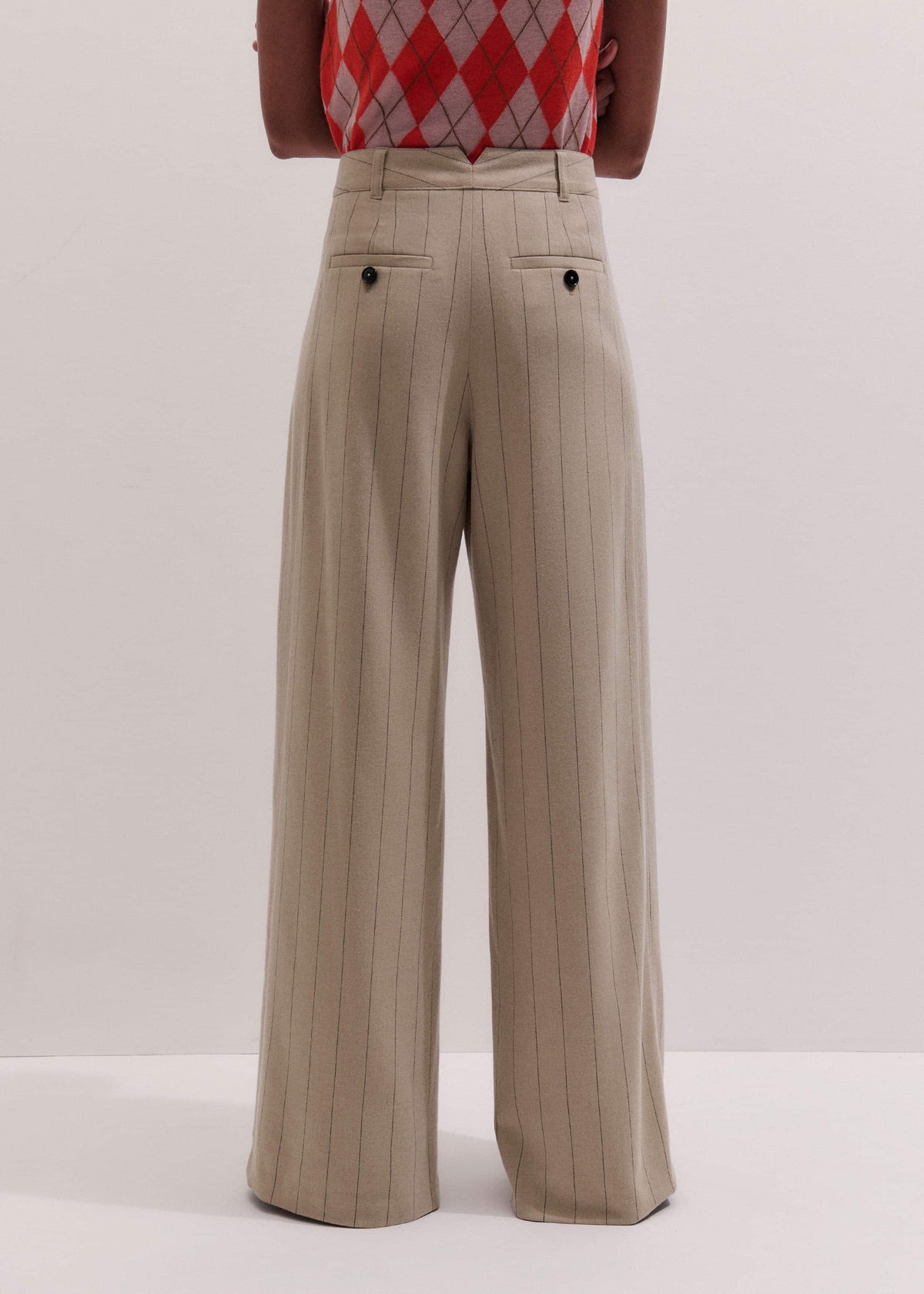 ME+EM Brown Wide-Leg Double Pleat Pinstripe Pant