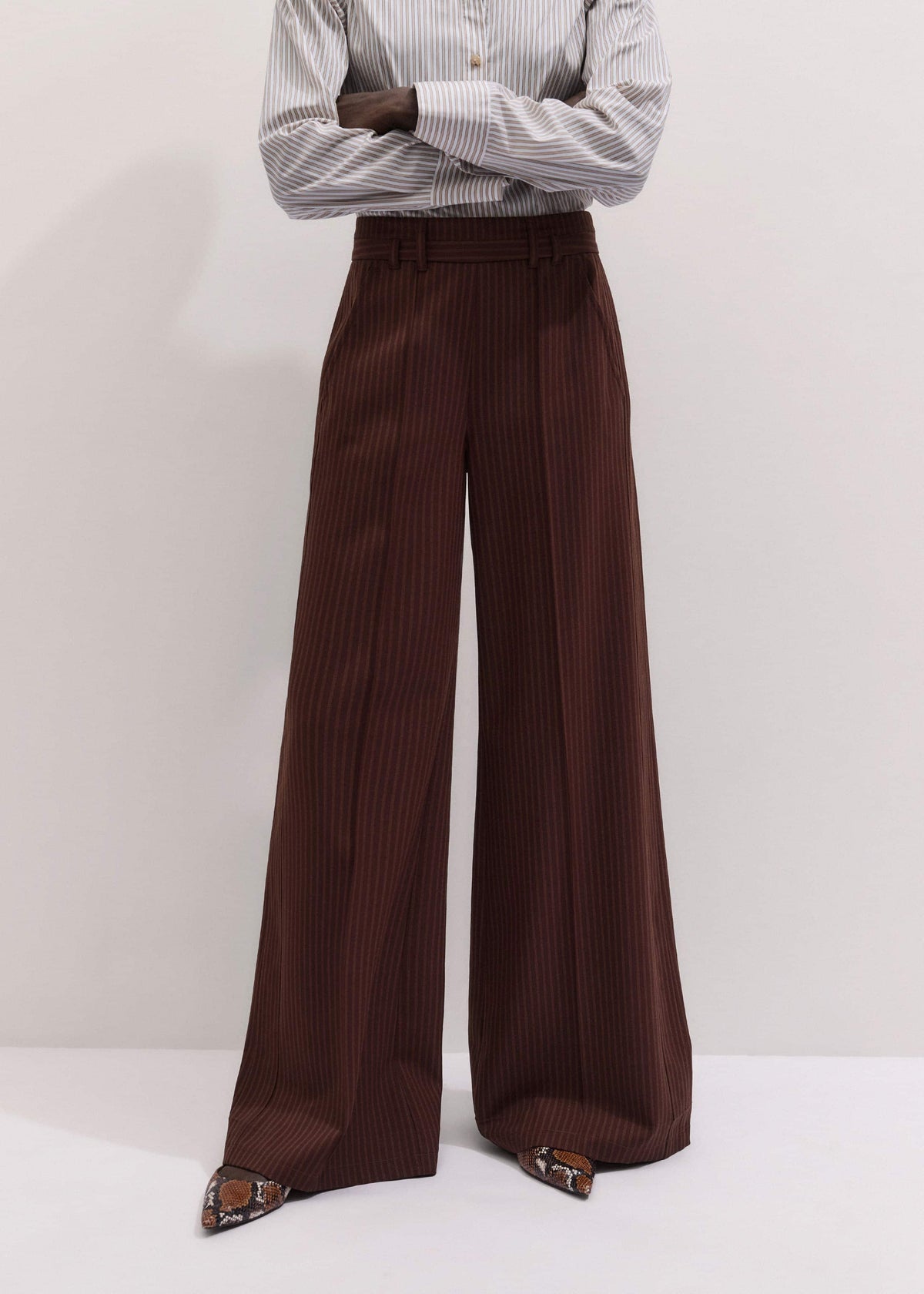 ME+EM Cinnamon Pinstripe Wide-Leg Pant