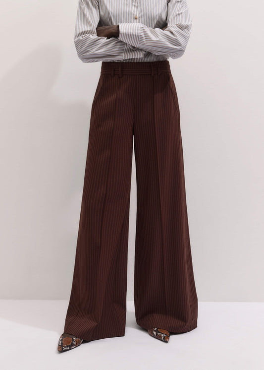 ME+EM Cinnamon Pinstripe Wide-Leg Pant