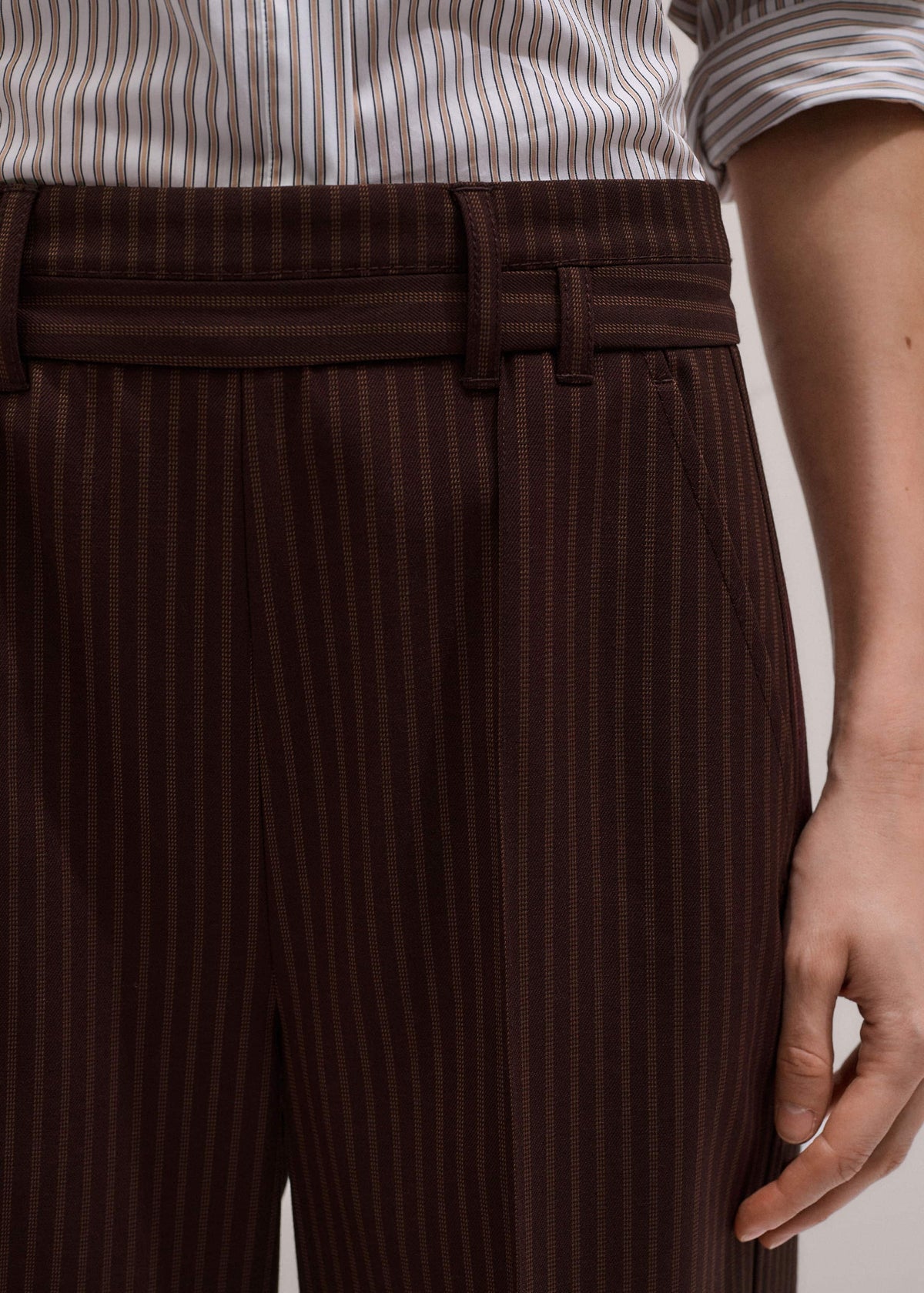 ME+EM Cinnamon Pinstripe Wide-Leg Pant