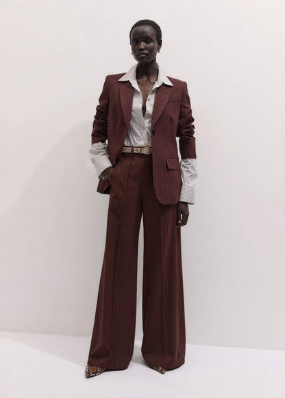ME+EM Cinnamon Pinstripe Wide-Leg Pant