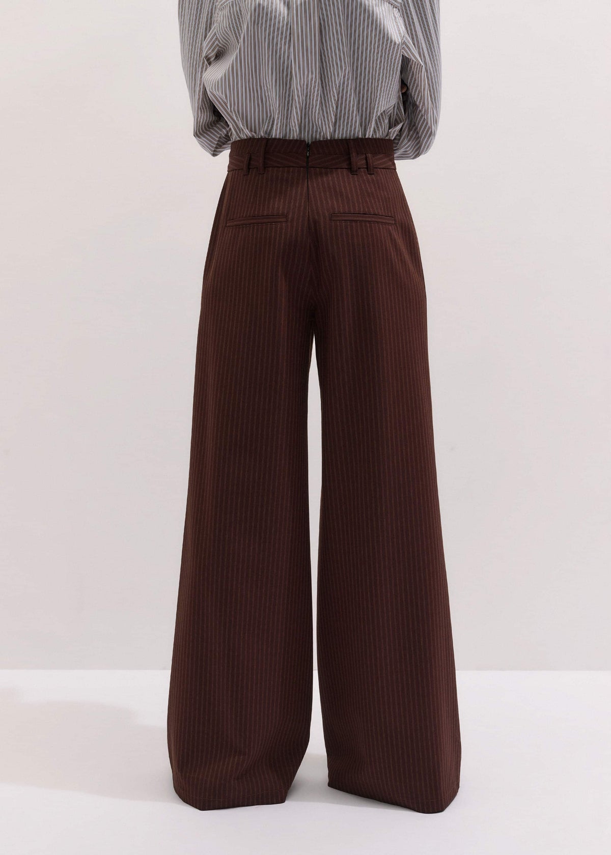ME+EM Cinnamon Pinstripe Wide-Leg Pant