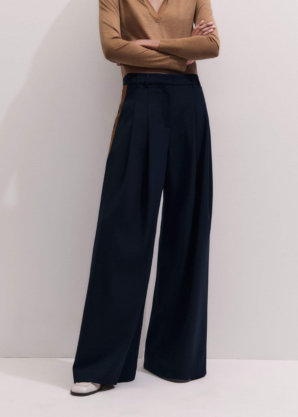 ME+EM Navy Contrast Side Panel Wide-Leg Pant