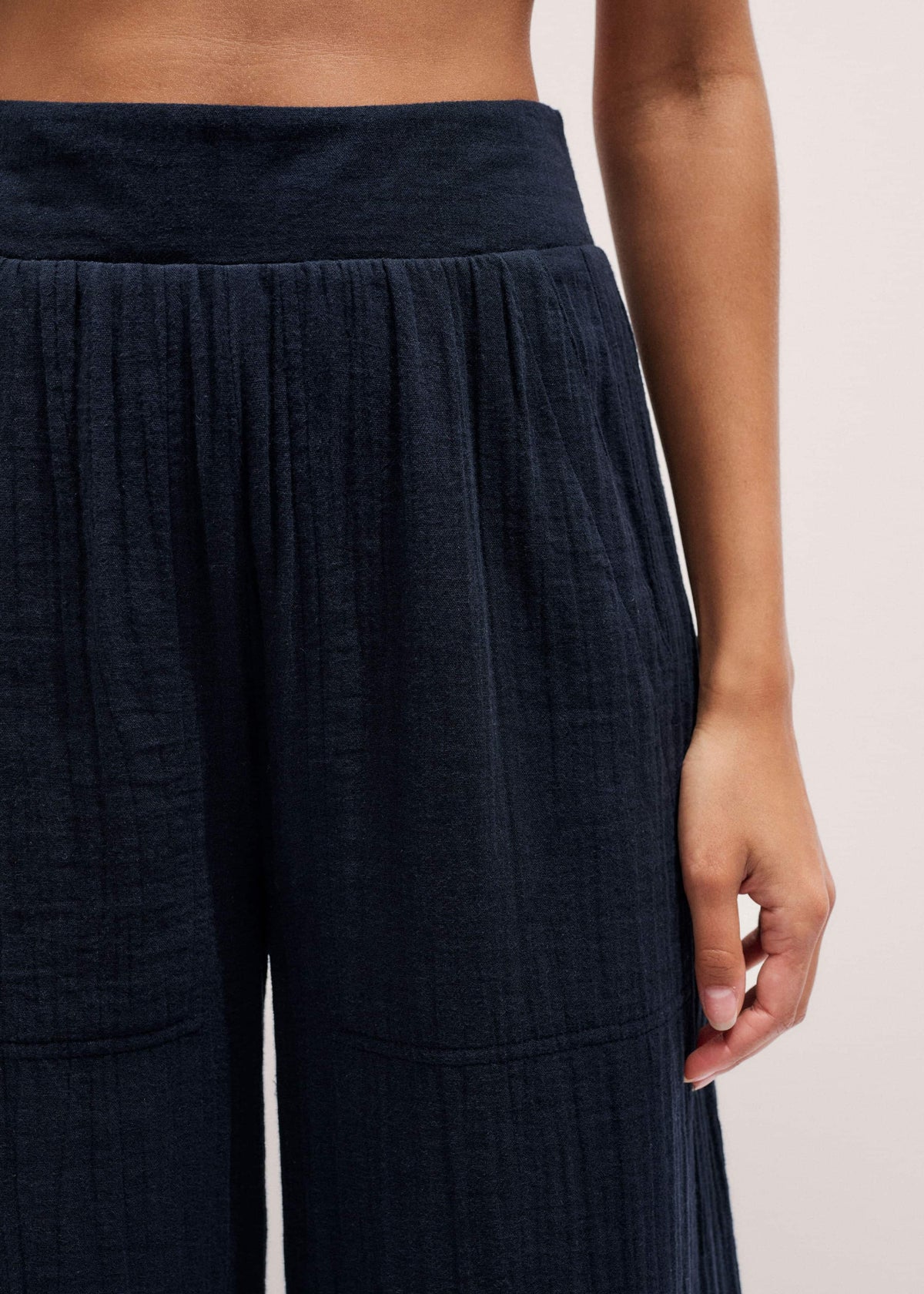 ME+EM Navy Cheesecloth Wide-Leg Pant
