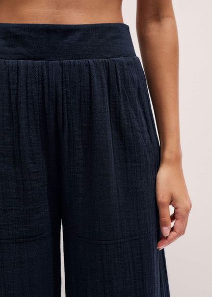 ME+EM Navy Cheesecloth Wide-Leg Pant