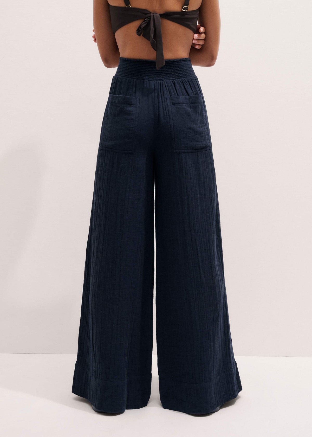 ME+EM Navy Cheesecloth Wide-Leg Pant