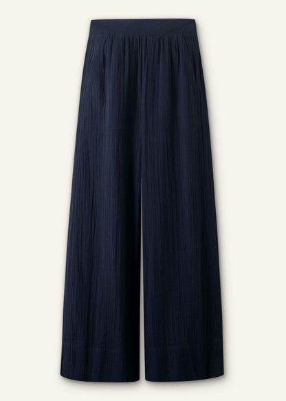 ME+EM Navy Cheesecloth Wide-Leg Pant