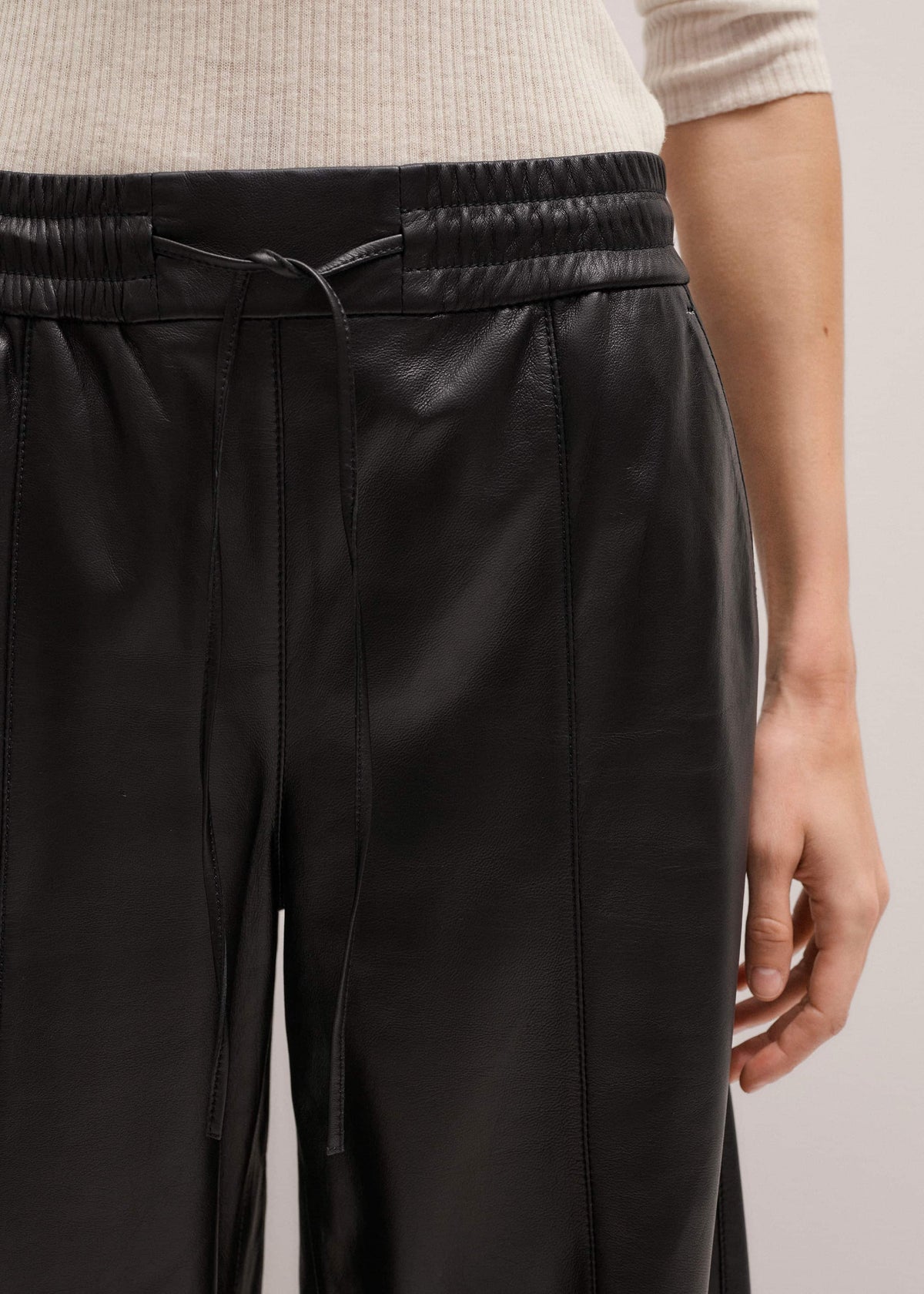 ME+EM Warm Black Leather Wide-Leg Track Pant
