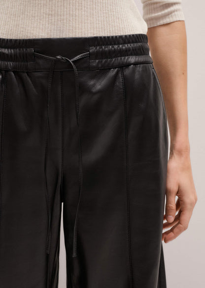 ME+EM Warm Black Leather Wide-Leg Track Pant