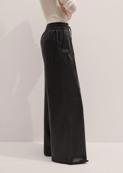 ME+EM Warm Black Leather Wide-Leg Track Pant