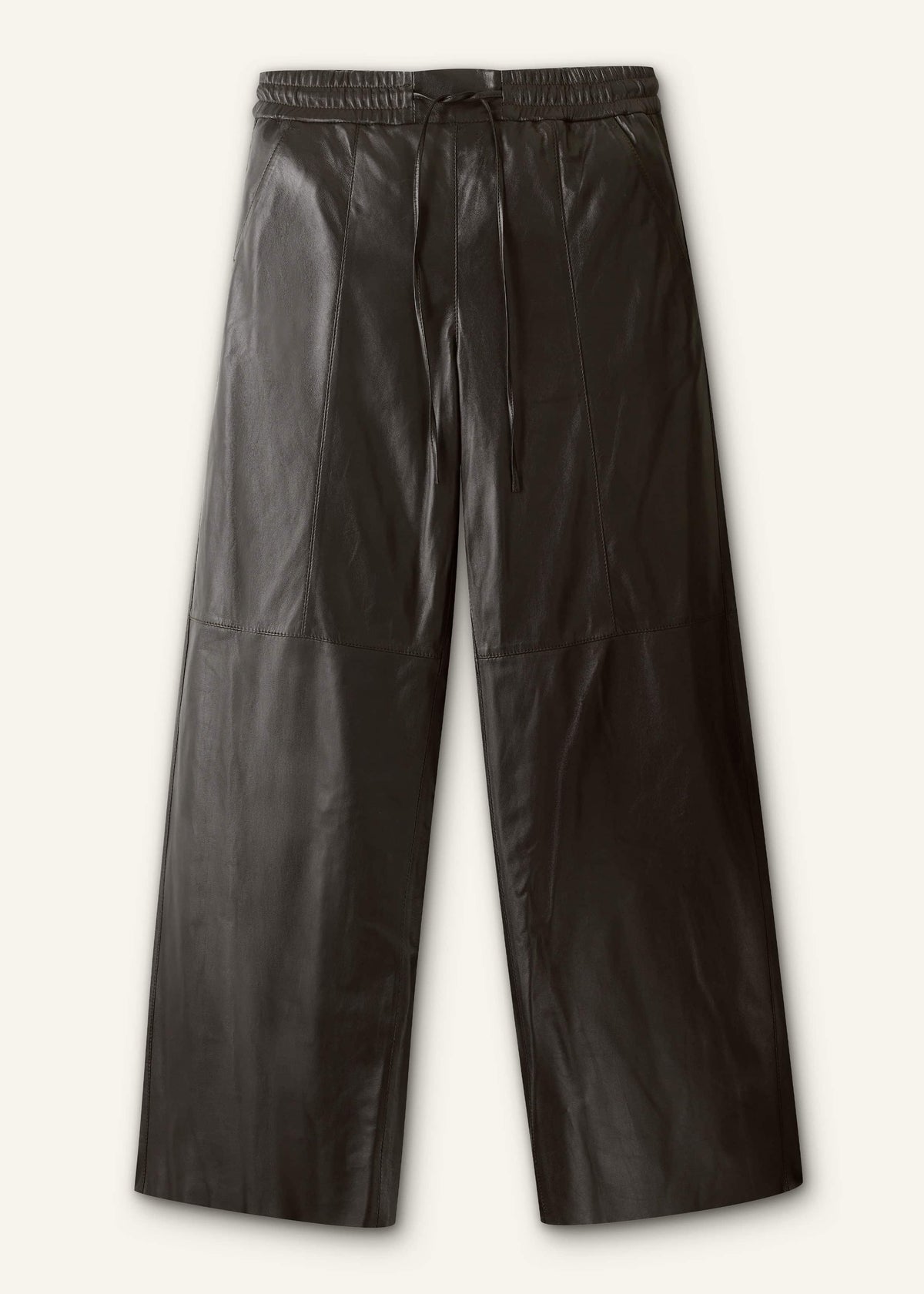 ME+EM Warm Black Leather Wide-Leg Track Pant
