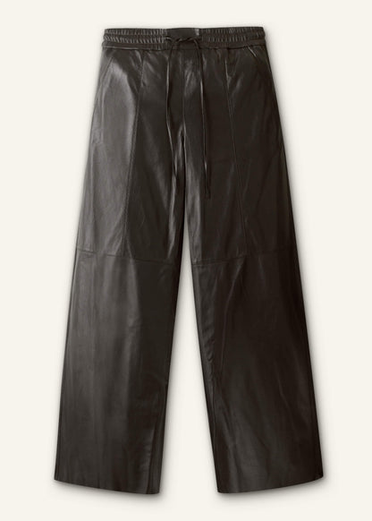 ME+EM Warm Black Leather Wide-Leg Track Pant