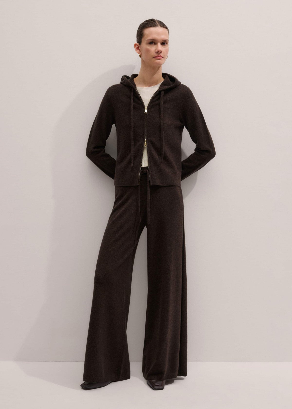 ME+EM Brown Cashmere Wide-Leg Knit Pant
