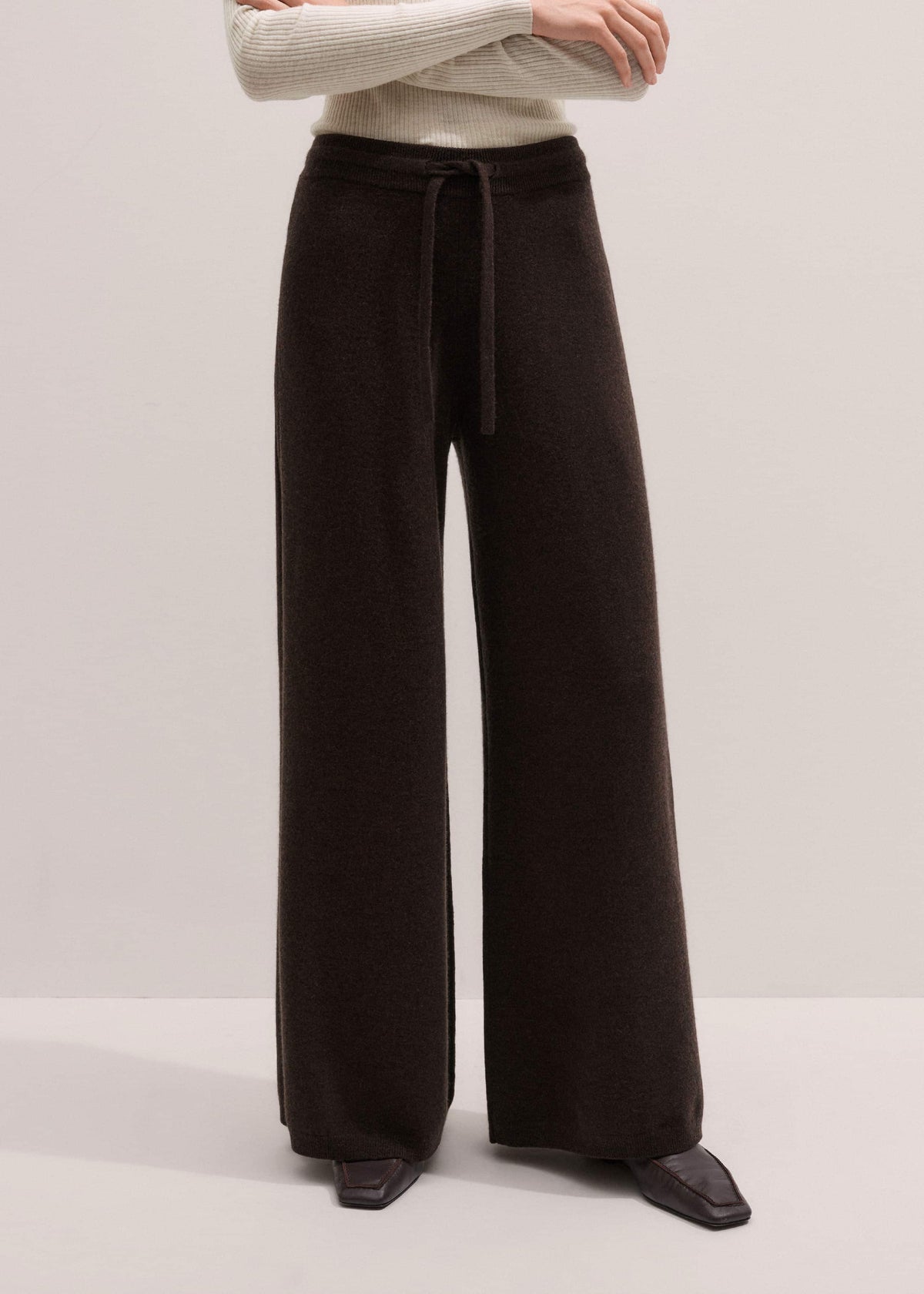 ME+EM Brown Cashmere Wide-Leg Knit Pant