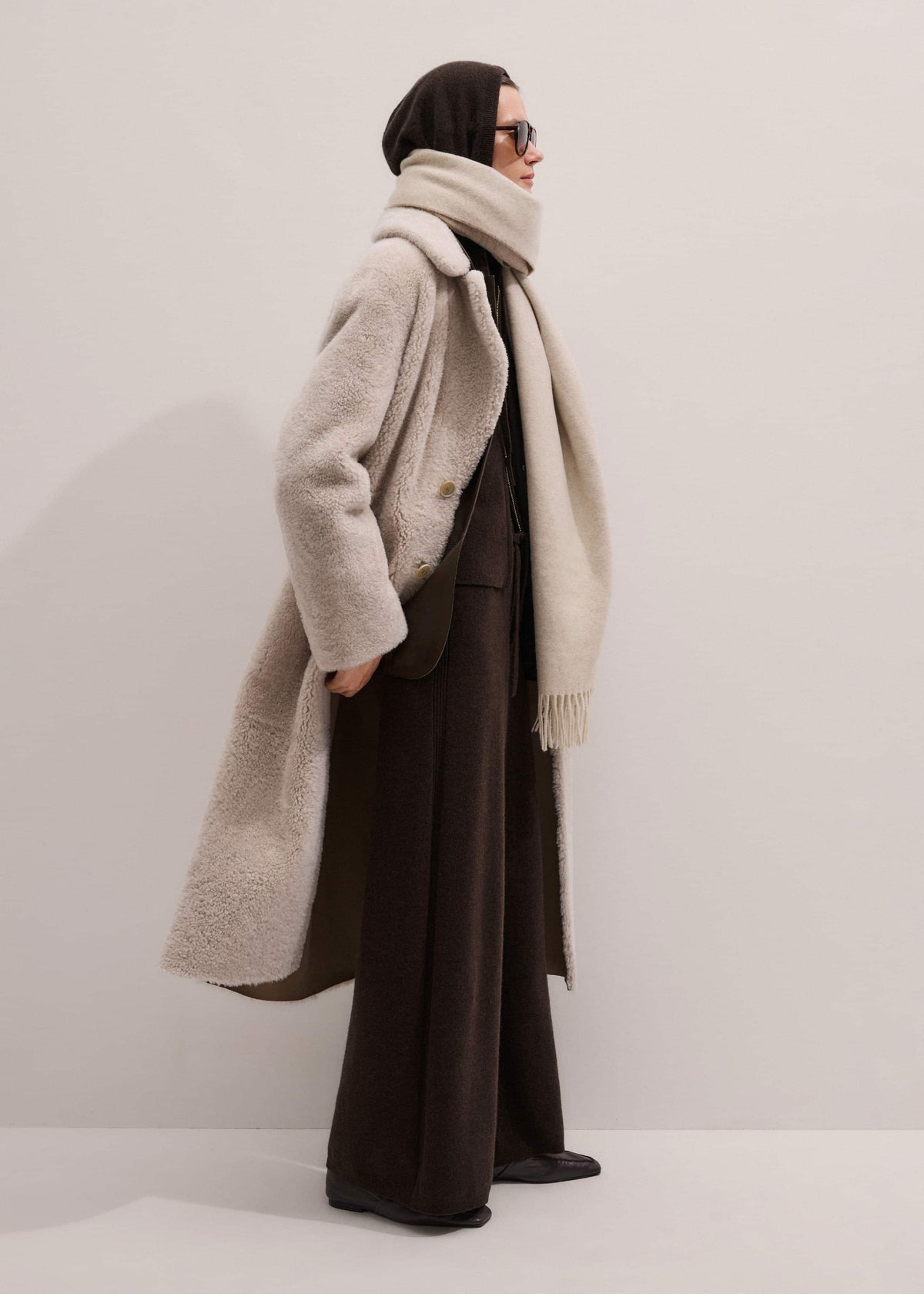 ME+EM Brown Cashmere Wide-Leg Knit Pant