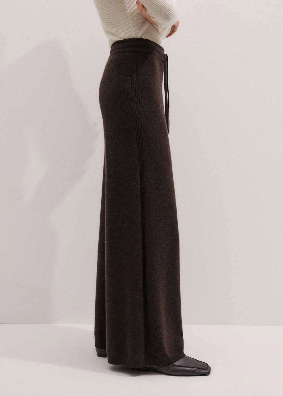 ME+EM Brown Cashmere Wide-Leg Knit Pant