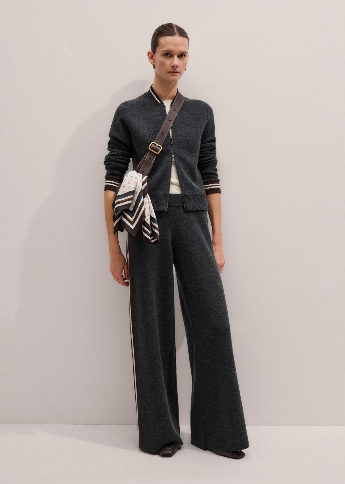 ME+EM Gray Side Stripe Milano Knit Wide Leg Pant
