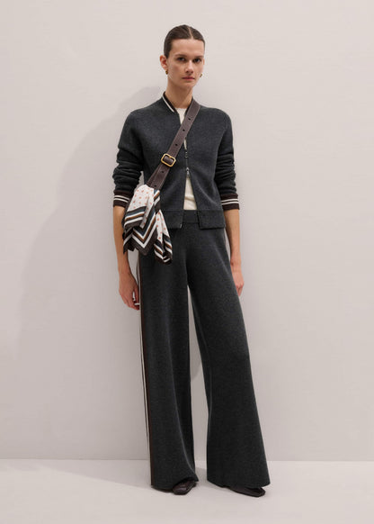 ME+EM Gray Side Stripe Milano Knit Wide Leg Pant
