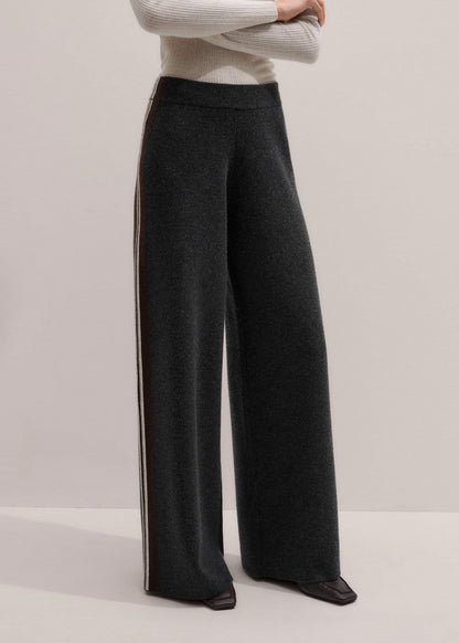 ME+EM Gray Side Stripe Milano Knit Wide Leg Pant