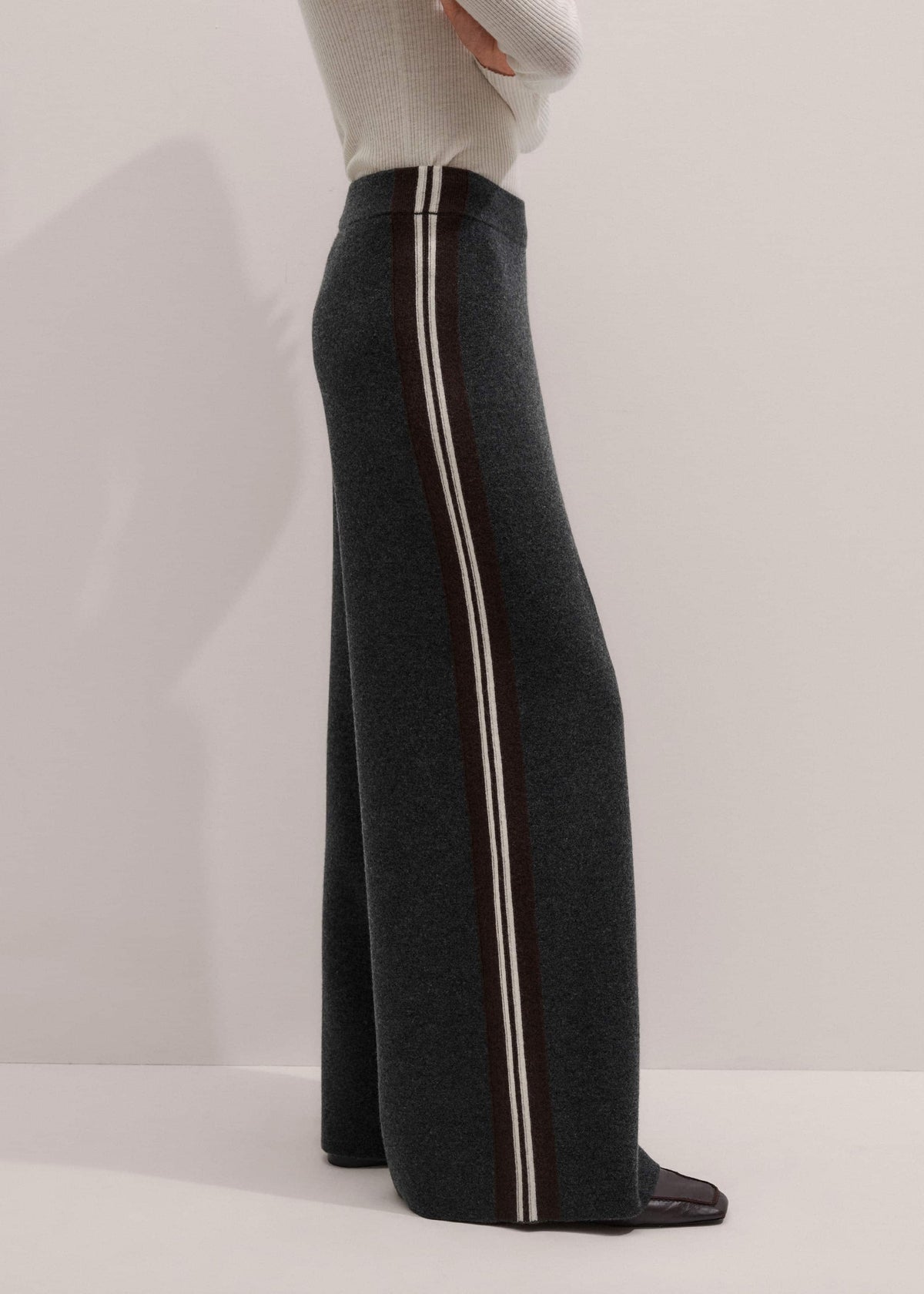 ME+EM Gray Side Stripe Milano Knit Wide Leg Pant