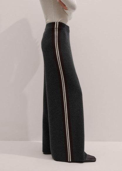 ME+EM Gray Side Stripe Milano Knit Wide Leg Pant