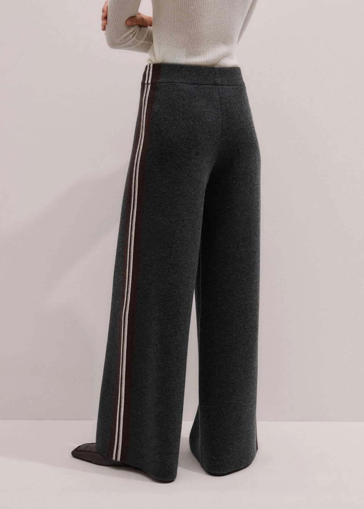ME+EM Gray Side Stripe Milano Knit Wide Leg Pant