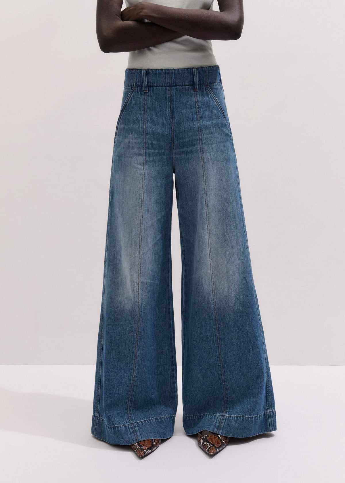 ME+EM Mid-Blue High Waist Wide Jean