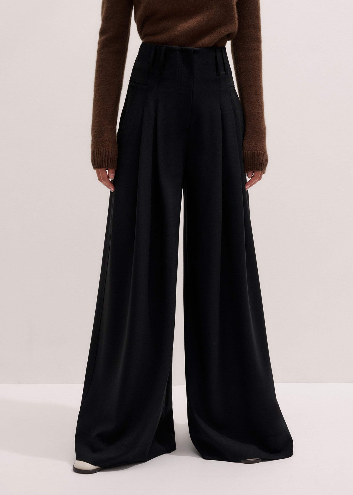 ME+EM Black Wool Ultra Wide-Leg Pleat Pant