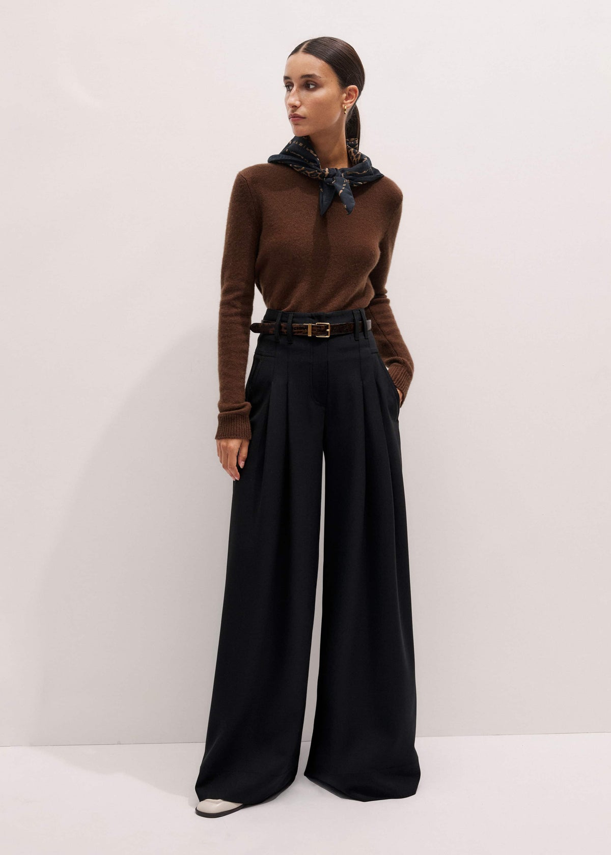 ME+EM Black Wool Ultra Wide-Leg Pleat Pant