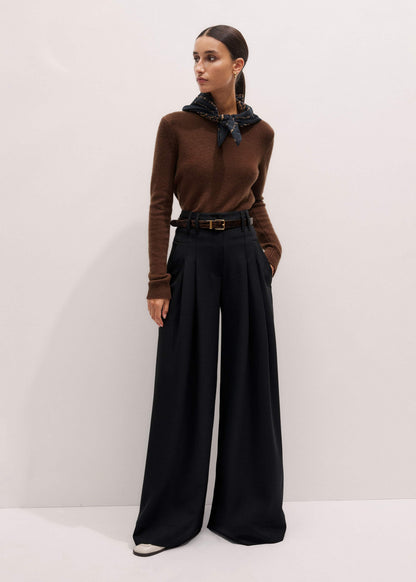 ME+EM Black Wool Ultra Wide-Leg Pleat Pant