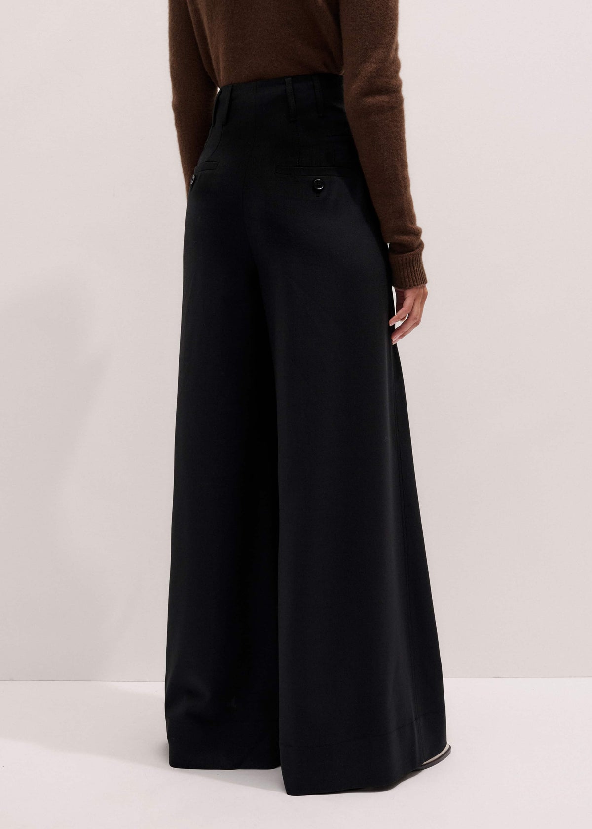 ME+EM Black Wool Ultra Wide-Leg Pleat Pant