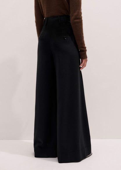 ME+EM Black Wool Ultra Wide-Leg Pleat Pant