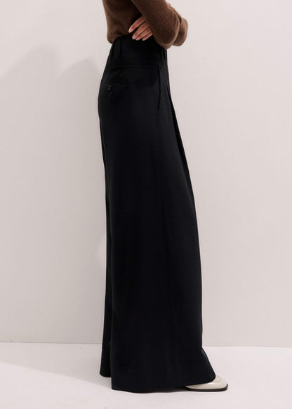 ME+EM Black Wool Ultra Wide-Leg Pleat Pant