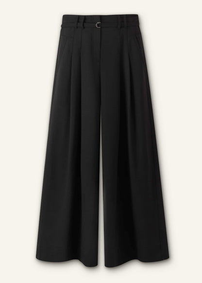 ME+EM Black Wool Ultra Wide-Leg Pleat Pant