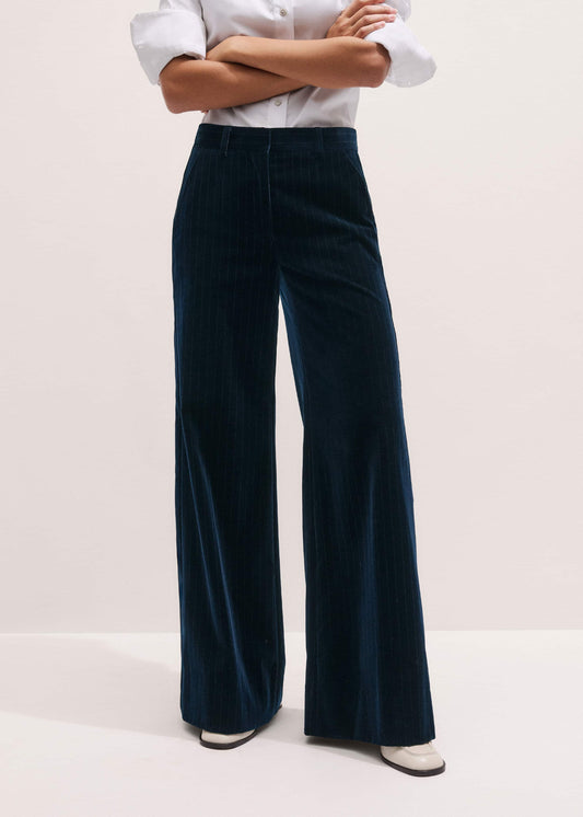 ME+EM Navy Wool Pinstripe Wide-Leg Pant