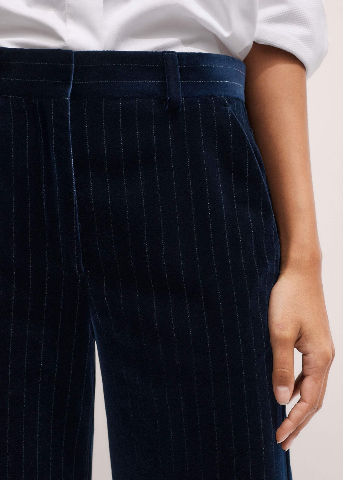 ME+EM Navy Wool Pinstripe Wide-Leg Pant