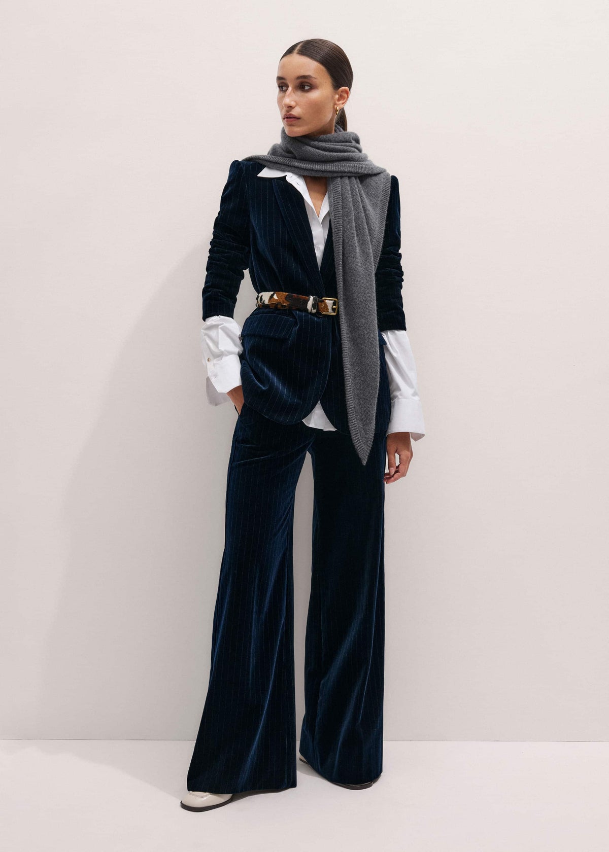 ME+EM Navy Wool Pinstripe Wide-Leg Pant