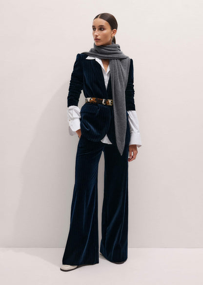 ME+EM Navy Wool Pinstripe Wide-Leg Pant
