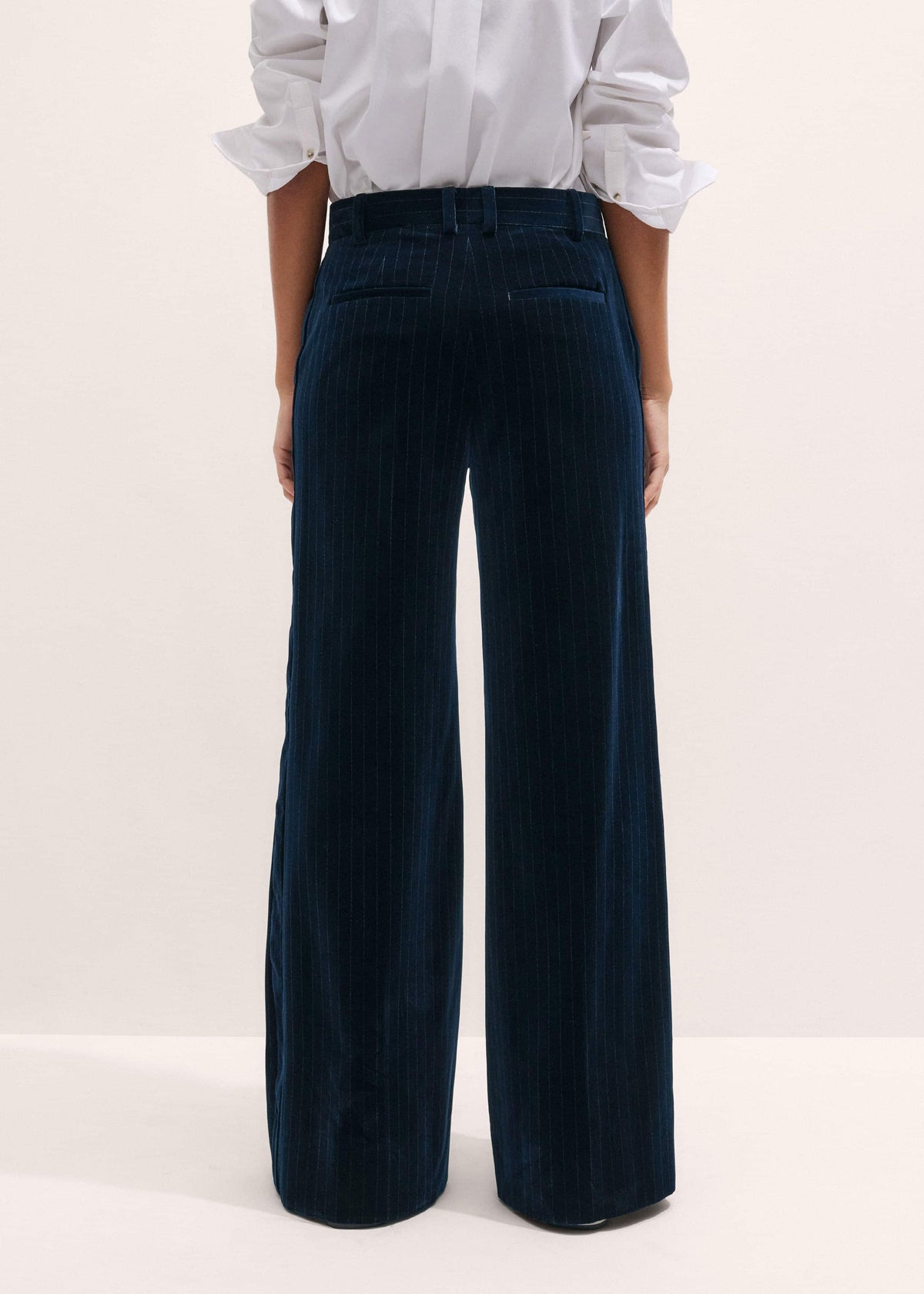 ME+EM Navy Wool Pinstripe Wide-Leg Pant