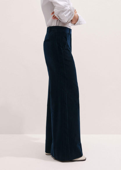 ME+EM Navy Wool Pinstripe Wide-Leg Pant